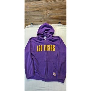 NCAA LSU Tigers Full Zip Hoodie Purple Large Yellow Graphic Sweatshirt KA Inc